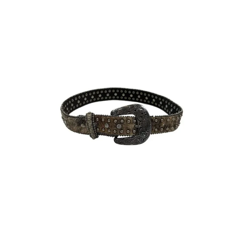 Nocona Belt Co. Girls' Rhinestone Leather Hair-On-Hide Leather Belt - Size 20